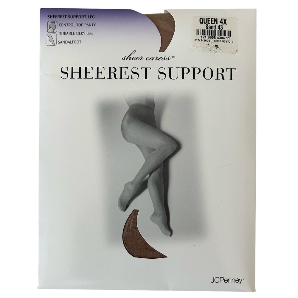 New Vintage JCPenney Sheer Caress Sheer support pantyhose 90s Y2K tan plus 4X